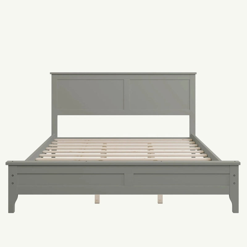 Letto Queen con piattaforma a doghe e testiera, bianco/grigio – adatto per 1-2 persone