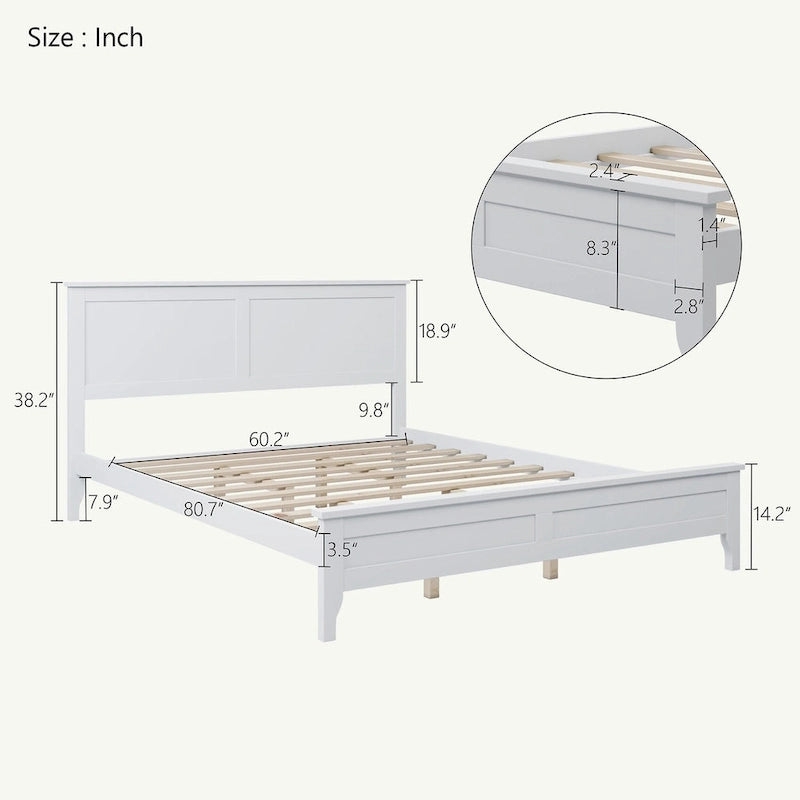 Letto Queen con piattaforma a doghe e testiera, bianco/grigio – adatto per 1-2 persone
