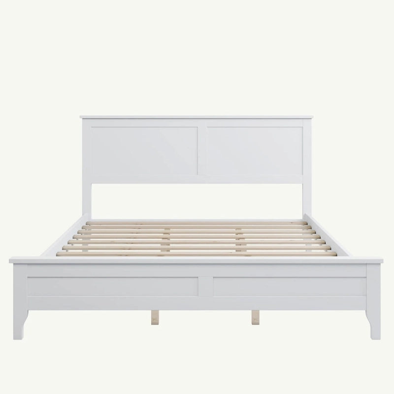 Letto Queen con piattaforma a doghe e testiera, bianco/grigio – adatto per 1-2 persone