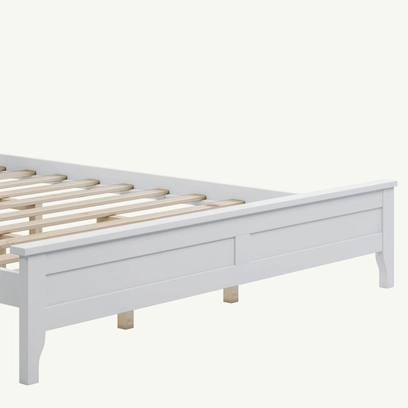 Letto Queen con piattaforma a doghe e testiera, bianco/grigio – adatto per 1-2 persone