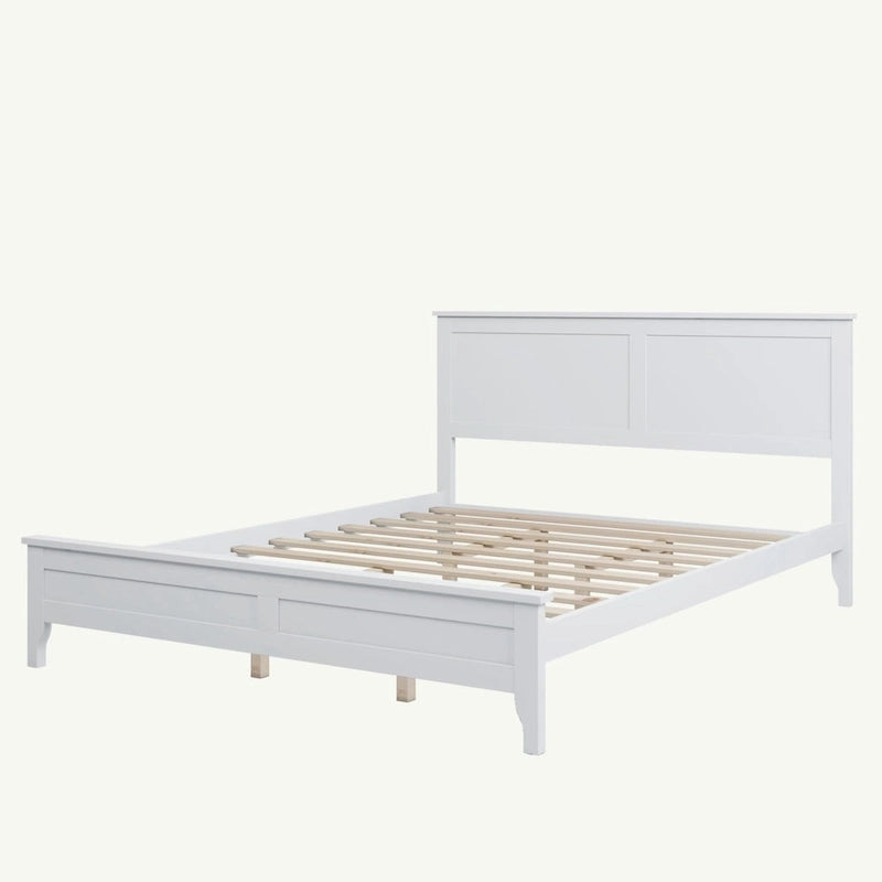 Letto Queen con piattaforma a doghe e testiera, bianco/grigio – adatto per 1-2 persone