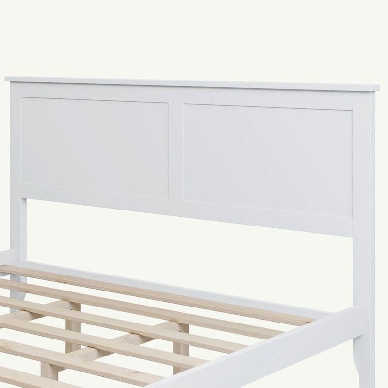 Letto Queen con piattaforma a doghe e testiera, bianco/grigio – adatto per 1-2 persone