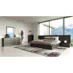 Set letto a piattaforma contemporaneo grigio scuro con 2 comodini – Queen / Eastern King