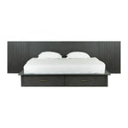 Set letto a piattaforma contemporaneo grigio scuro con 2 comodini – Queen / Eastern King
