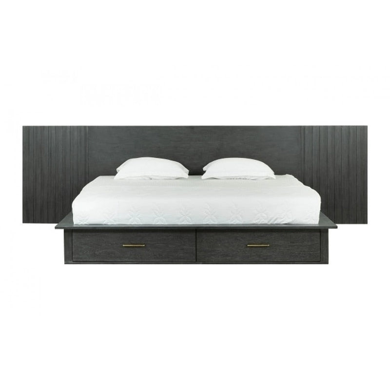Set letto a piattaforma contemporaneo grigio scuro con 2 comodini – Queen / Eastern King