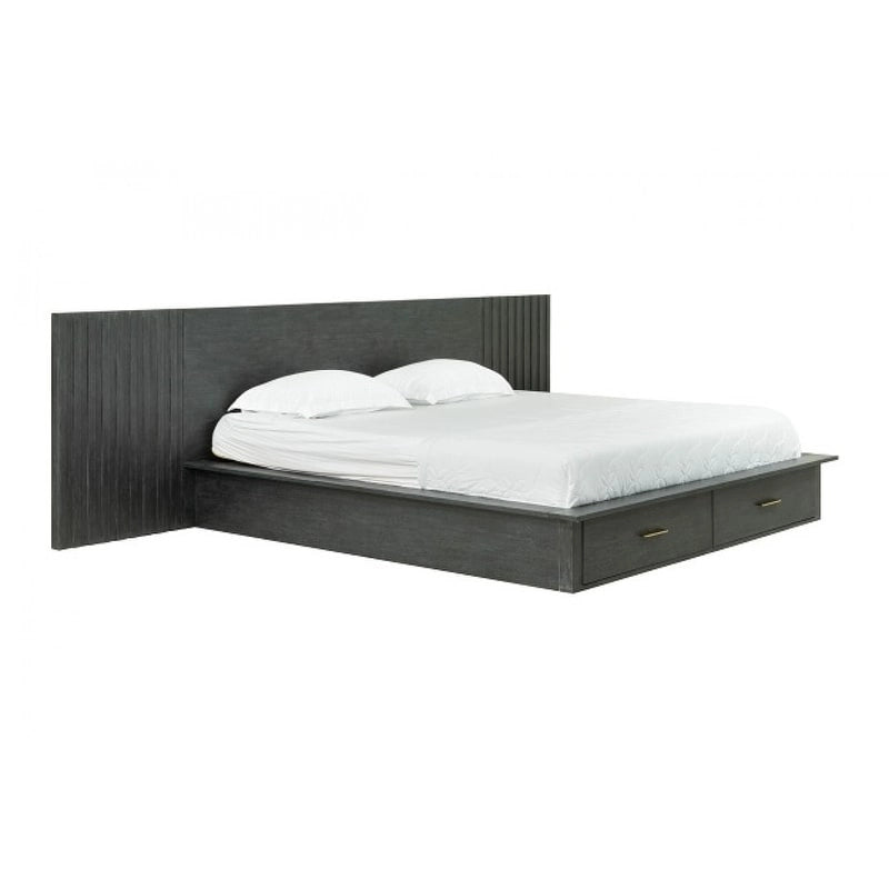 Set letto a piattaforma contemporaneo grigio scuro con 2 comodini – Queen / Eastern King