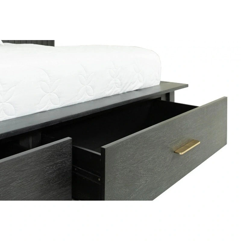 Set letto a piattaforma contemporaneo grigio scuro con 2 comodini – Queen / Eastern King