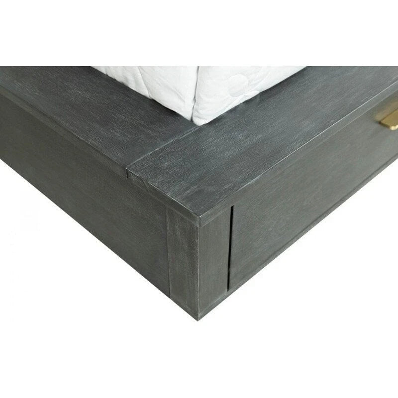 Set letto a piattaforma contemporaneo grigio scuro con 2 comodini – Queen / Eastern King