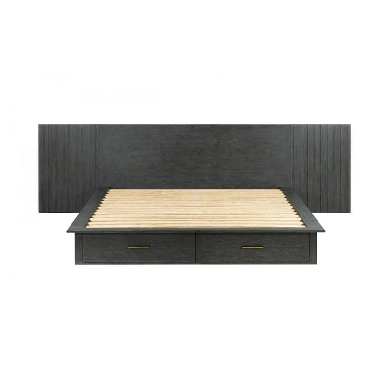 Set letto a piattaforma contemporaneo grigio scuro con 2 comodini – Queen / Eastern King