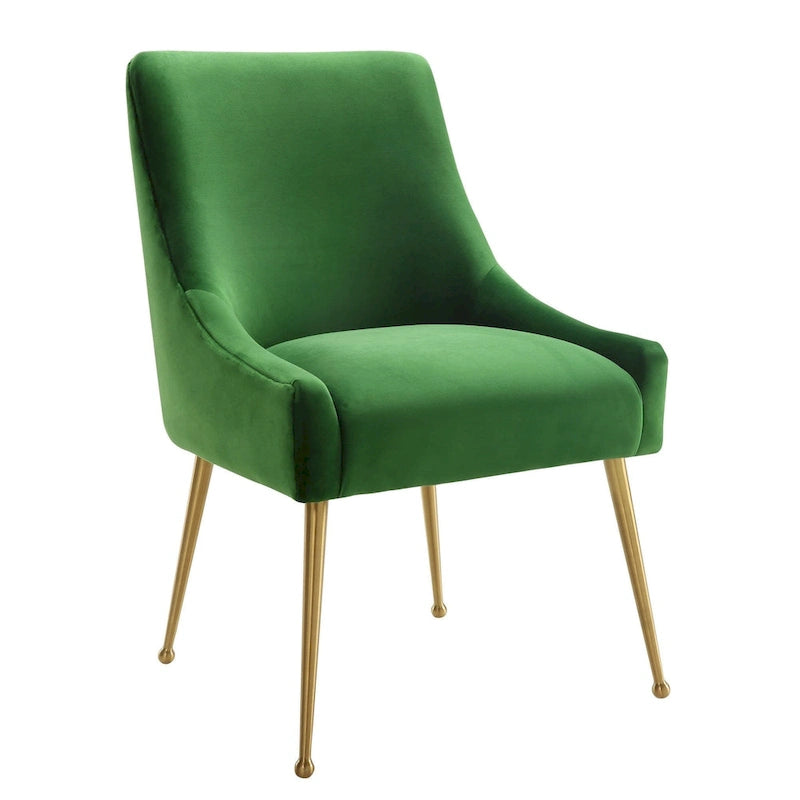 Sedia Laterale in Velluto Verde – Gambe Oro – Singola / Altezza Standard da Tavolo