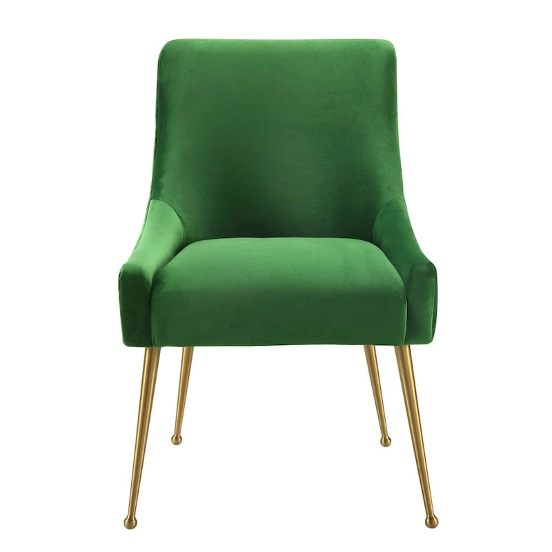 Sedia Laterale in Velluto Verde – Gambe Oro – Singola / Altezza Standard da Tavolo