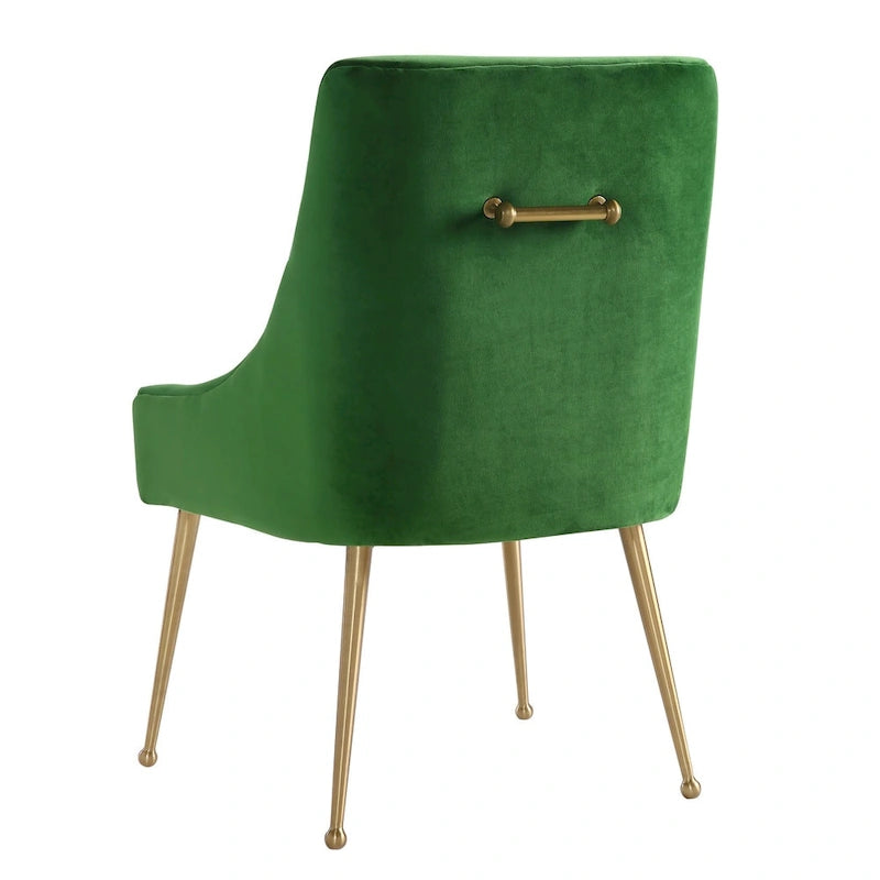 Sedia Laterale in Velluto Verde – Gambe Oro – Singola / Altezza Standard da Tavolo
