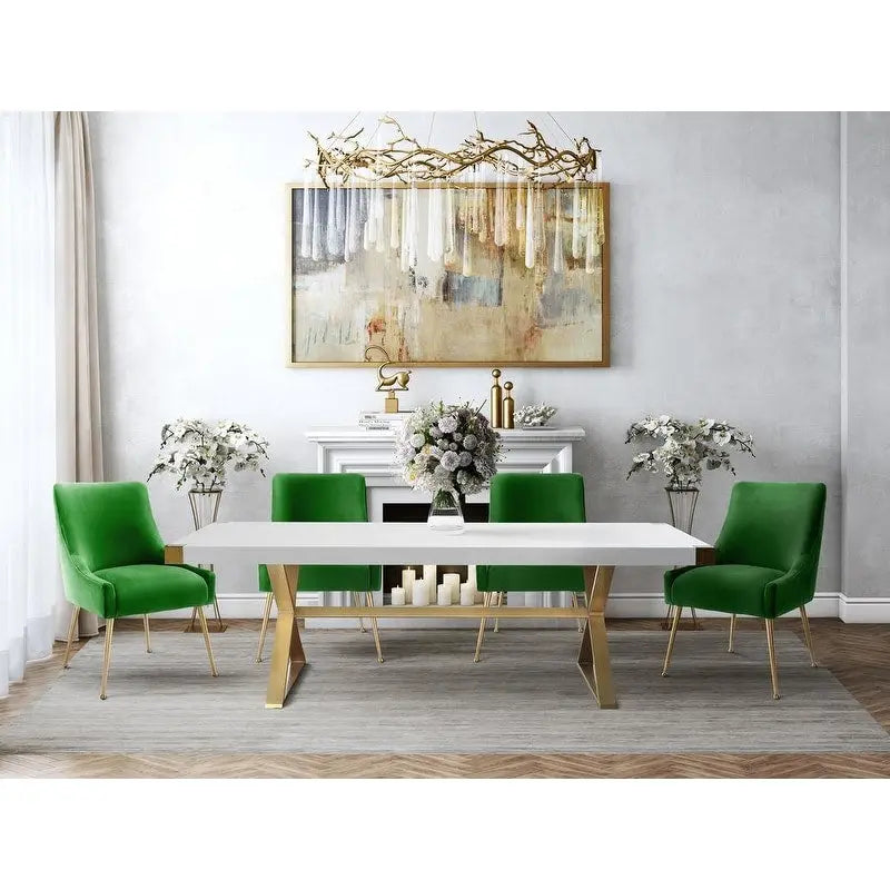 Sedia Laterale in Velluto Verde – Gambe Oro – Singola / Altezza Standard da Tavolo