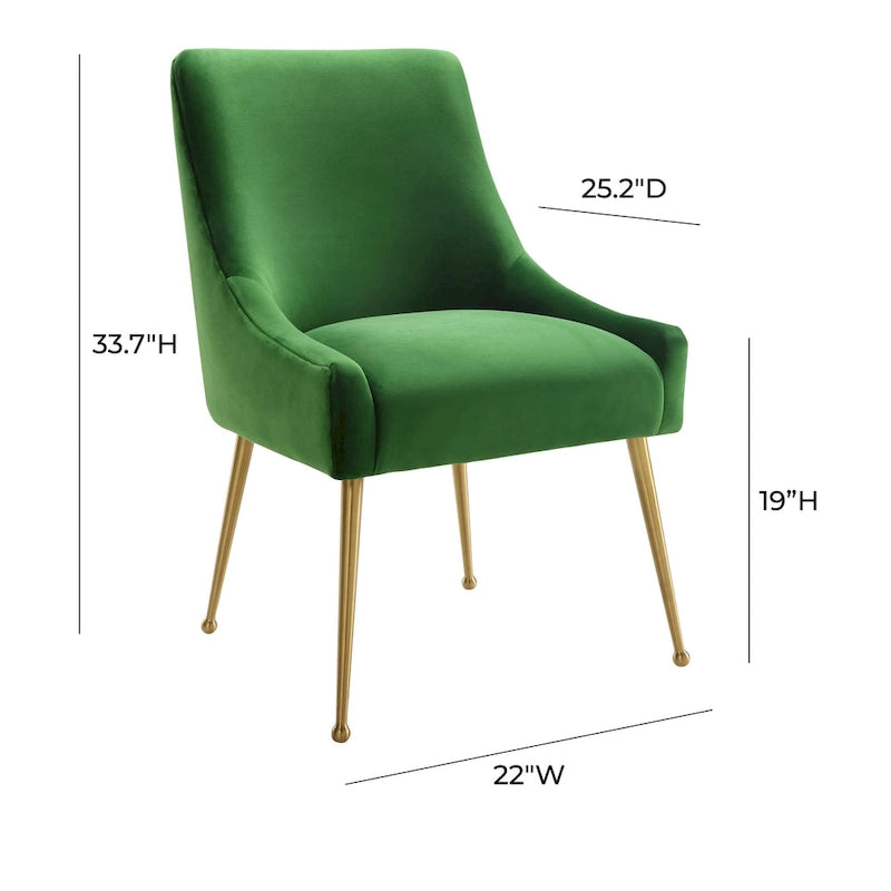 Sedia Laterale in Velluto Verde – Gambe Oro – Singola / Altezza Standard da Tavolo
