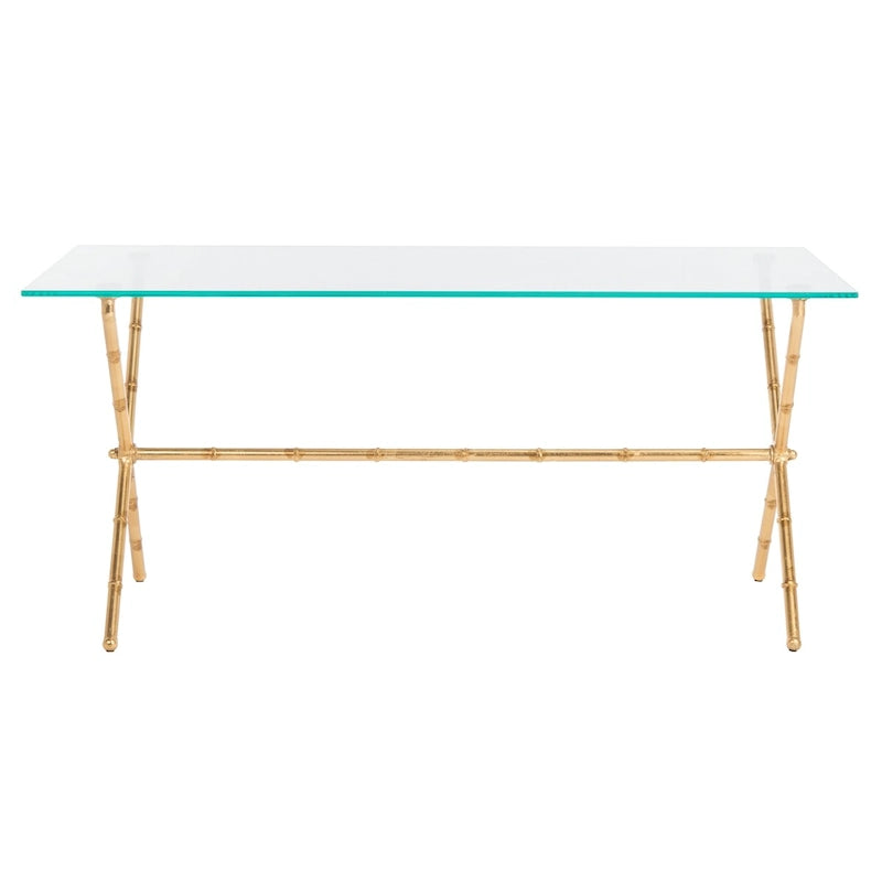 Tavolino da salotto con piano in vetro e dettagli in metallo – Oro/Argento, Trasparente/Bianco, Monouso