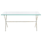Tavolino da salotto con piano in vetro e dettagli in metallo – Oro/Argento, Trasparente/Bianco, Monouso