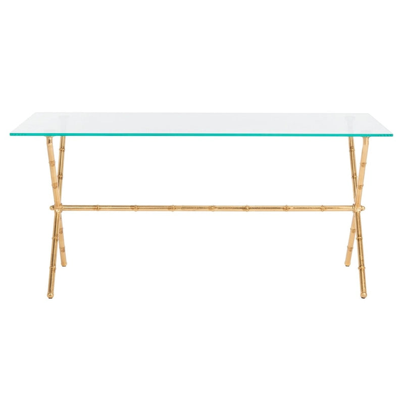 Tavolino da salotto con piano in vetro e dettagli in metallo – Oro/Argento, Trasparente/Bianco, Monouso