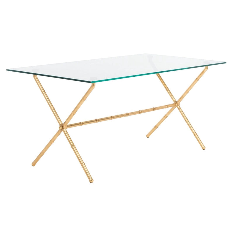 Tavolino da salotto con piano in vetro e dettagli in metallo – Oro/Argento, Trasparente/Bianco, Monouso