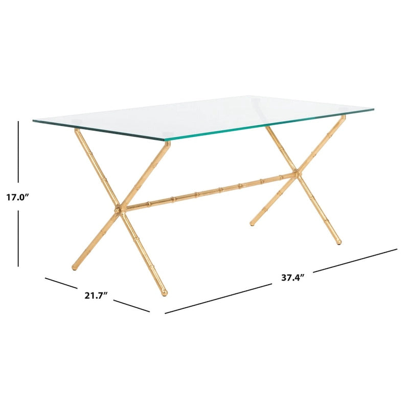 Tavolino da salotto con piano in vetro e dettagli in metallo – Oro/Argento, Trasparente/Bianco, Monouso