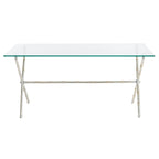 Tavolino da salotto con piano in vetro e dettagli in metallo – Oro/Argento, Trasparente/Bianco, Monouso