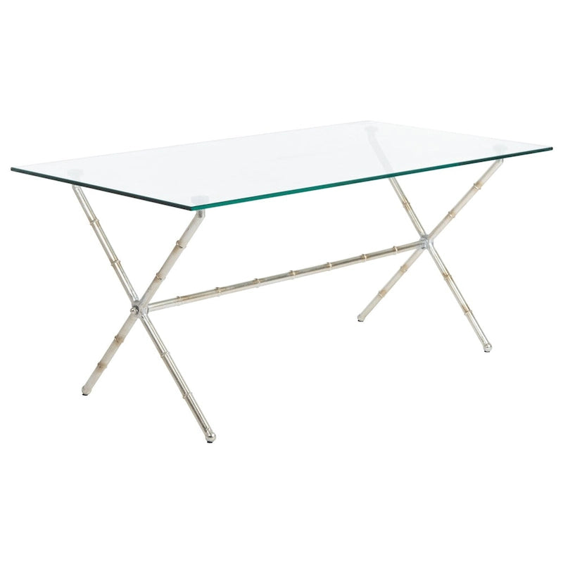 Tavolino da salotto con piano in vetro e dettagli in metallo – Oro/Argento, Trasparente/Bianco, Monouso