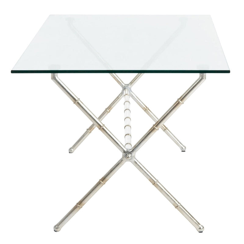 Tavolino da salotto con piano in vetro e dettagli in metallo – Oro/Argento, Trasparente/Bianco, Monouso