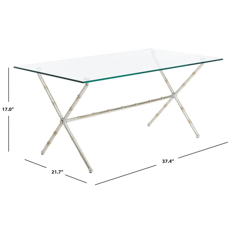 Tavolino da salotto con piano in vetro e dettagli in metallo – Oro/Argento, Trasparente/Bianco, Monouso