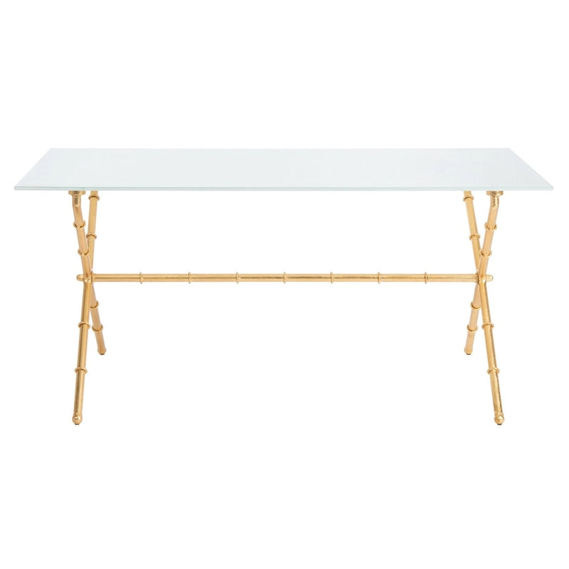 Tavolino da salotto con piano in vetro e dettagli in metallo – Oro/Argento, Trasparente/Bianco, Monouso