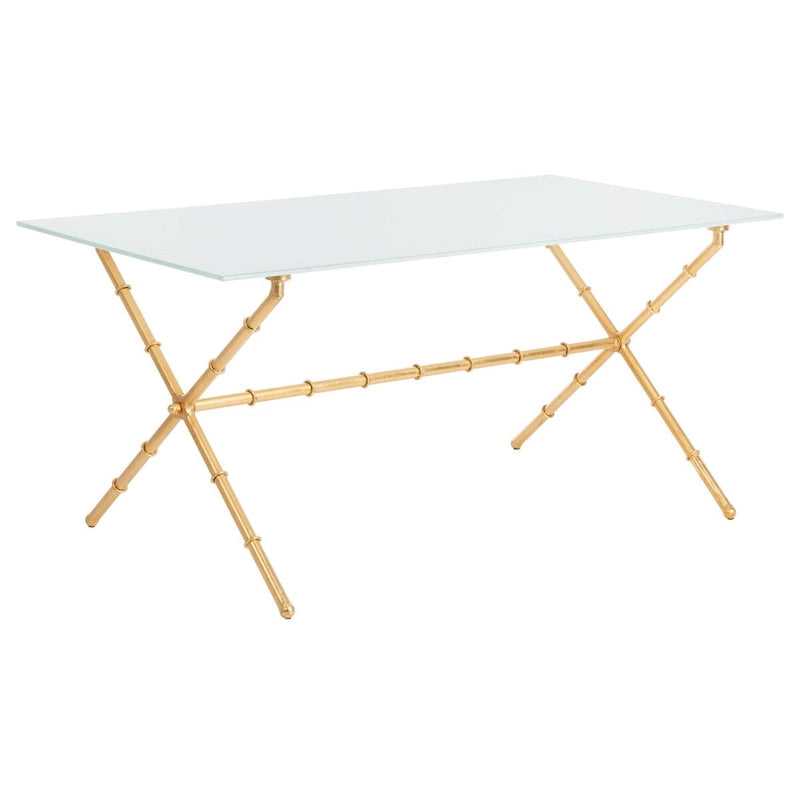 Tavolino da salotto con piano in vetro e dettagli in metallo – Oro/Argento, Trasparente/Bianco, Monouso