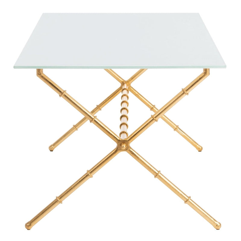Tavolino da salotto con piano in vetro e dettagli in metallo – Oro/Argento, Trasparente/Bianco, Monouso