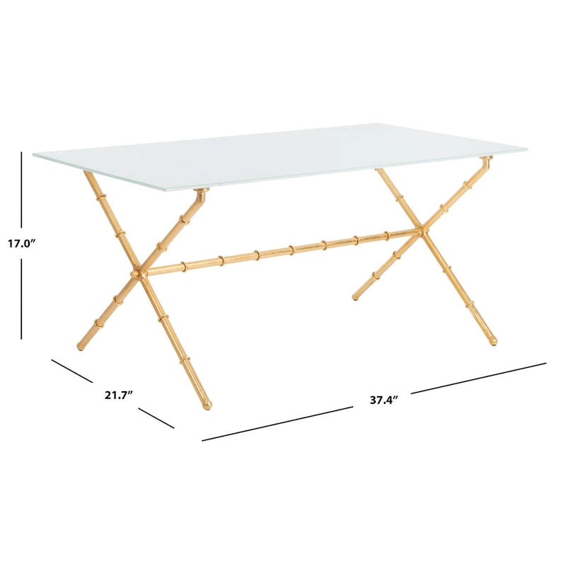 Tavolino da salotto con piano in vetro e dettagli in metallo – Oro/Argento, Trasparente/Bianco, Monouso