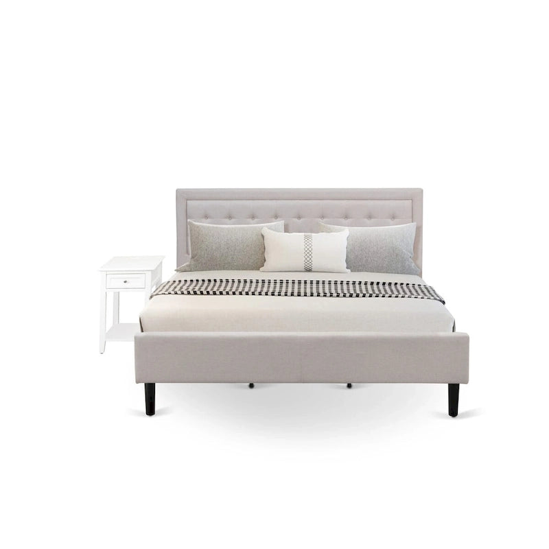 Set letto king-size con piattaforma e testiera ad ali Mist in lino beige – 2 o 3 pezzi