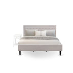 Set letto king-size con piattaforma e testiera ad ali Mist in lino beige – 2 o 3 pezzi