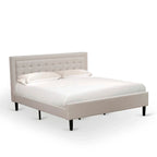 Set letto king-size con piattaforma e testiera ad ali Mist in lino beige – 2 o 3 pezzi