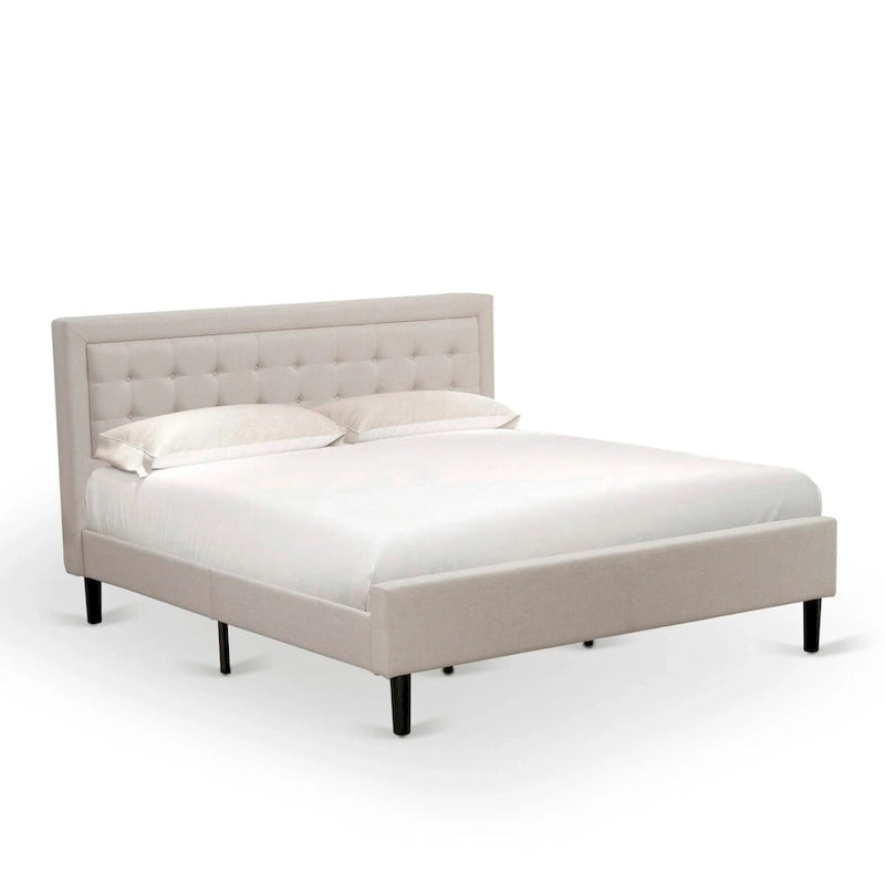 Set letto king-size con piattaforma e testiera ad ali Mist in lino beige – 2 o 3 pezzi