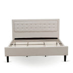 Set letto king-size con piattaforma e testiera ad ali Mist in lino beige – 2 o 3 pezzi