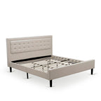 Set letto king-size con piattaforma e testiera ad ali Mist in lino beige – 2 o 3 pezzi