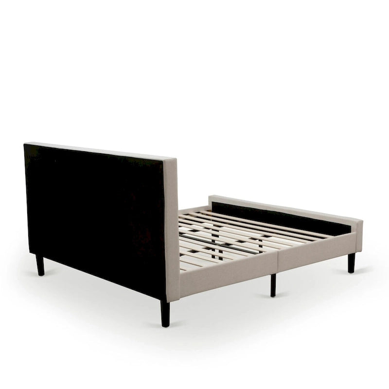 Set letto king-size con piattaforma e testiera ad ali Mist in lino beige – 2 o 3 pezzi