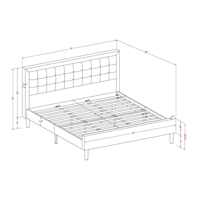 Set letto king-size con piattaforma e testiera ad ali Mist in lino beige – 2 o 3 pezzi