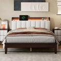Letto imbottito con piattaforma grigio/noce con LED e USB | Matrimoniale francese / Matrimoniale standard | Posti letto 1-2