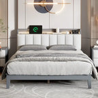 Letto imbottito con piattaforma grigio/noce con LED e USB | Matrimoniale francese / Matrimoniale standard | Posti letto 1-2