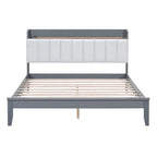 Letto imbottito con piattaforma grigio/noce con LED e USB | Matrimoniale francese / Matrimoniale standard | Posti letto 1-2