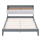 Letto imbottito con piattaforma grigio/noce con LED e USB | Matrimoniale francese / Matrimoniale standard | Posti letto 1-2