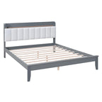 Letto imbottito con piattaforma grigio/noce con LED e USB | Matrimoniale francese / Matrimoniale standard | Posti letto 1-2