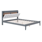 Letto imbottito con piattaforma grigio/noce con LED e USB | Matrimoniale francese / Matrimoniale standard | Posti letto 1-2