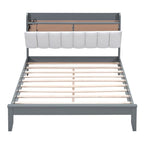 Letto imbottito con piattaforma grigio/noce con LED e USB | Matrimoniale francese / Matrimoniale standard | Posti letto 1-2