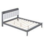 Letto imbottito con piattaforma grigio/noce con LED e USB | Matrimoniale francese / Matrimoniale standard | Posti letto 1-2