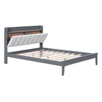 Letto imbottito con piattaforma grigio/noce con LED e USB | Matrimoniale francese / Matrimoniale standard | Posti letto 1-2