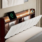 Letto imbottito con piattaforma grigio/noce con LED e USB | Matrimoniale francese / Matrimoniale standard | Posti letto 1-2