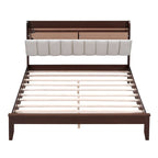 Letto imbottito con piattaforma grigio/noce con LED e USB | Matrimoniale francese / Matrimoniale standard | Posti letto 1-2